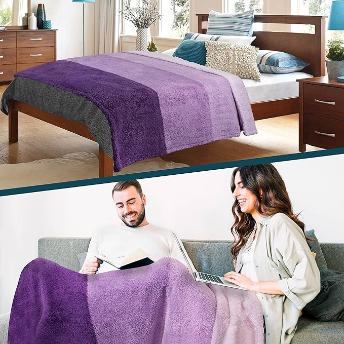 PAVILIA Fluffy Sherpa Throw Blanket Ombre | Gradient Plush, Soft, Fuzzy, Decorative Accent Throw Blanket for Couch Sofa Twin Bed | Cozy Warm Decorative Furry Faux Fur Blanket, 60x80 Inches Purple