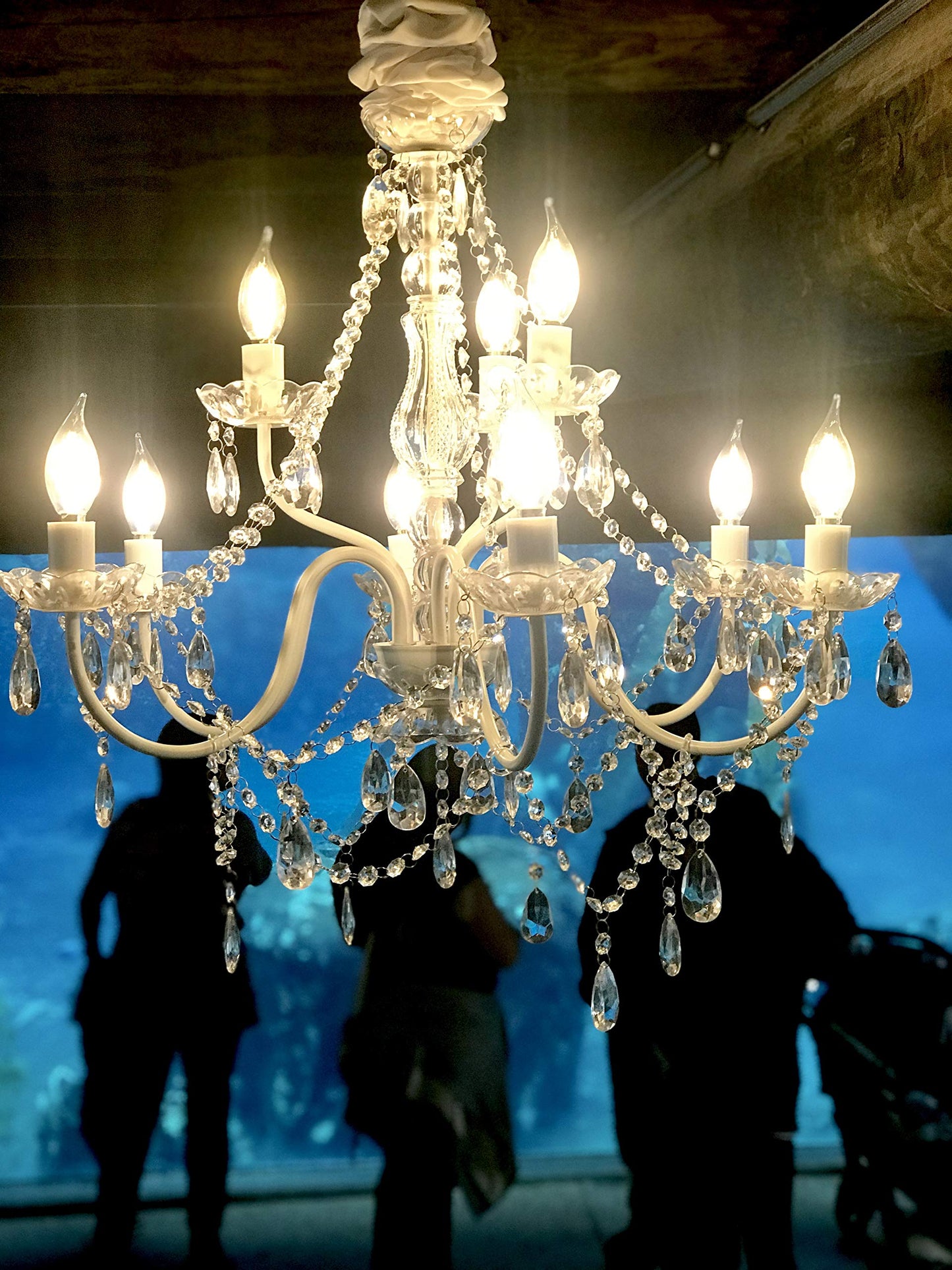 Gypsy Color 9 Light Plug-In Chandelier, Crystal White Metal Frame, Acrylic Crystals, H26”Xw27”, Model Gyxlclp