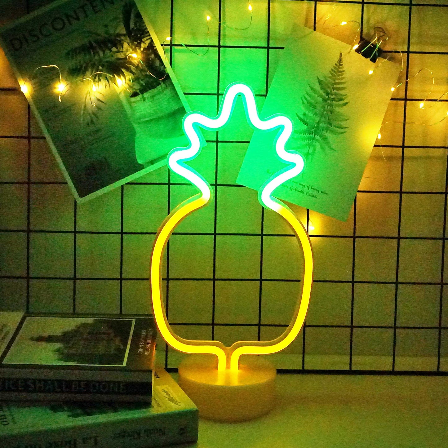 LoveNite Neon Indoor Night Light, LED Pineapple Sign, Battery Operated, White Plastic, Model 43397-18779