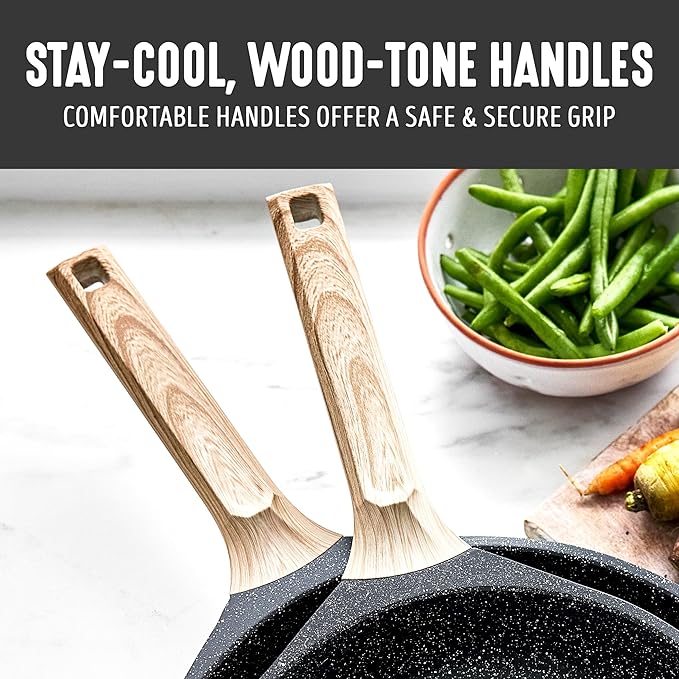 GreenLife 8 Piece Ceramic Nonstick Cookware Set, Induction Suitable Non Toxic PFAS-Free Pots & Pans, Dishwasher Safe, Cooking Set, Stock Pot, Saucepans & Frying Pans, Kitchen Cooking, Granite Black