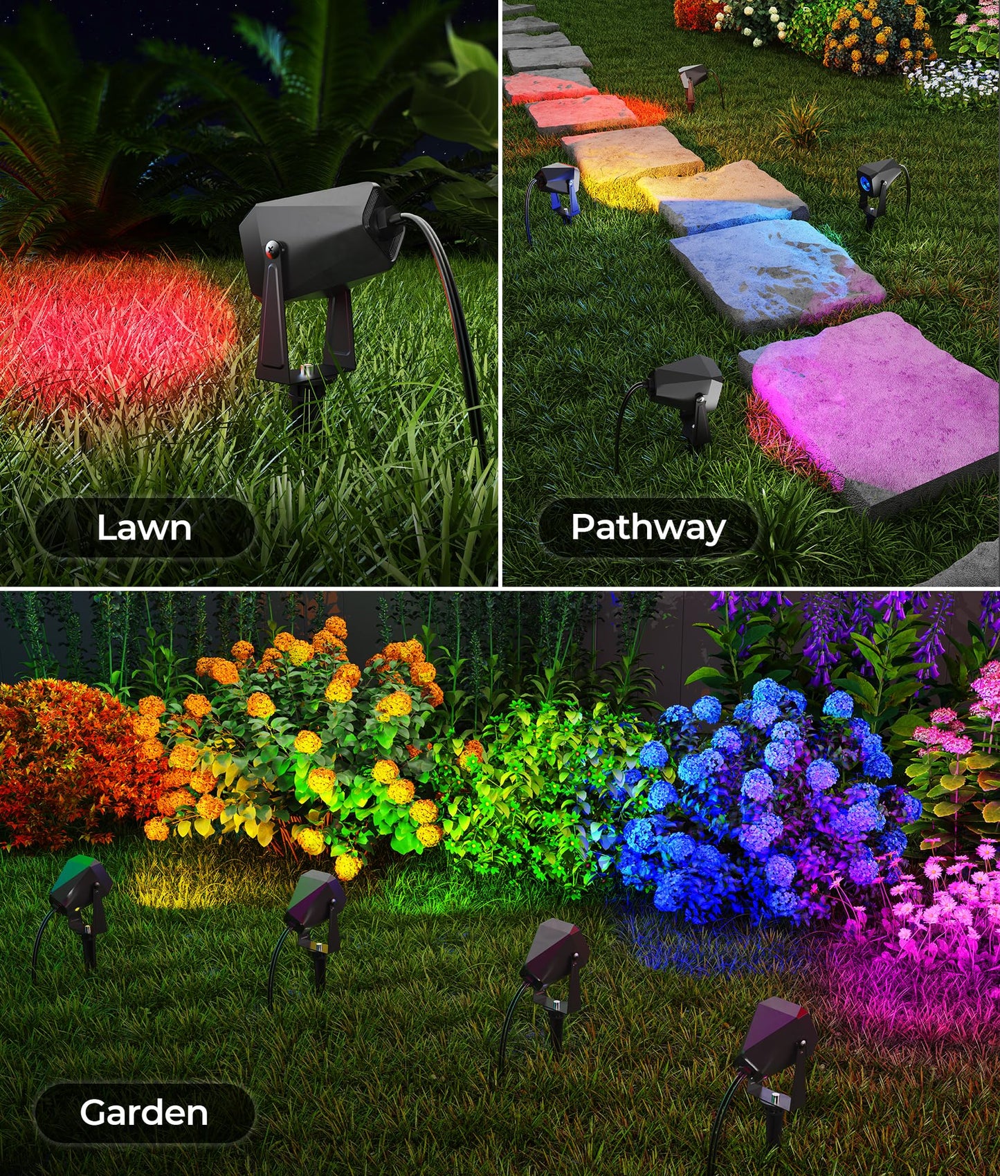 DeckTok RGB Landscape Lighting - IP65 Waterproof LED Spotlights, 4 Pack, Multicolor, Model DP4-RGB