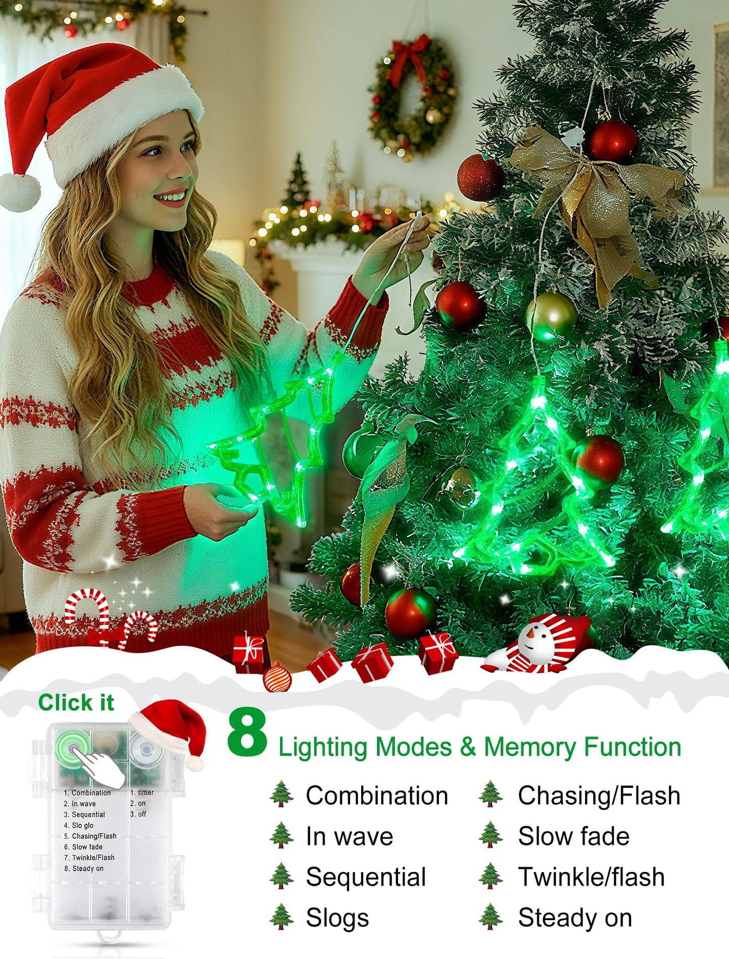 Youngar Christmas Tree Lights Outdoor Tree Window Light  Battery/Usb Powered With Timer  5Ft 30 Led Warm White Indoor Holiday Decor