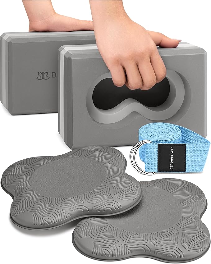 Deep-Zen® Yoga Blocks Wrist Support; Yoga Blocks 2 Pack with Knee Pads and Strap to Put Less Weight on Wrists; Durable, Ve...