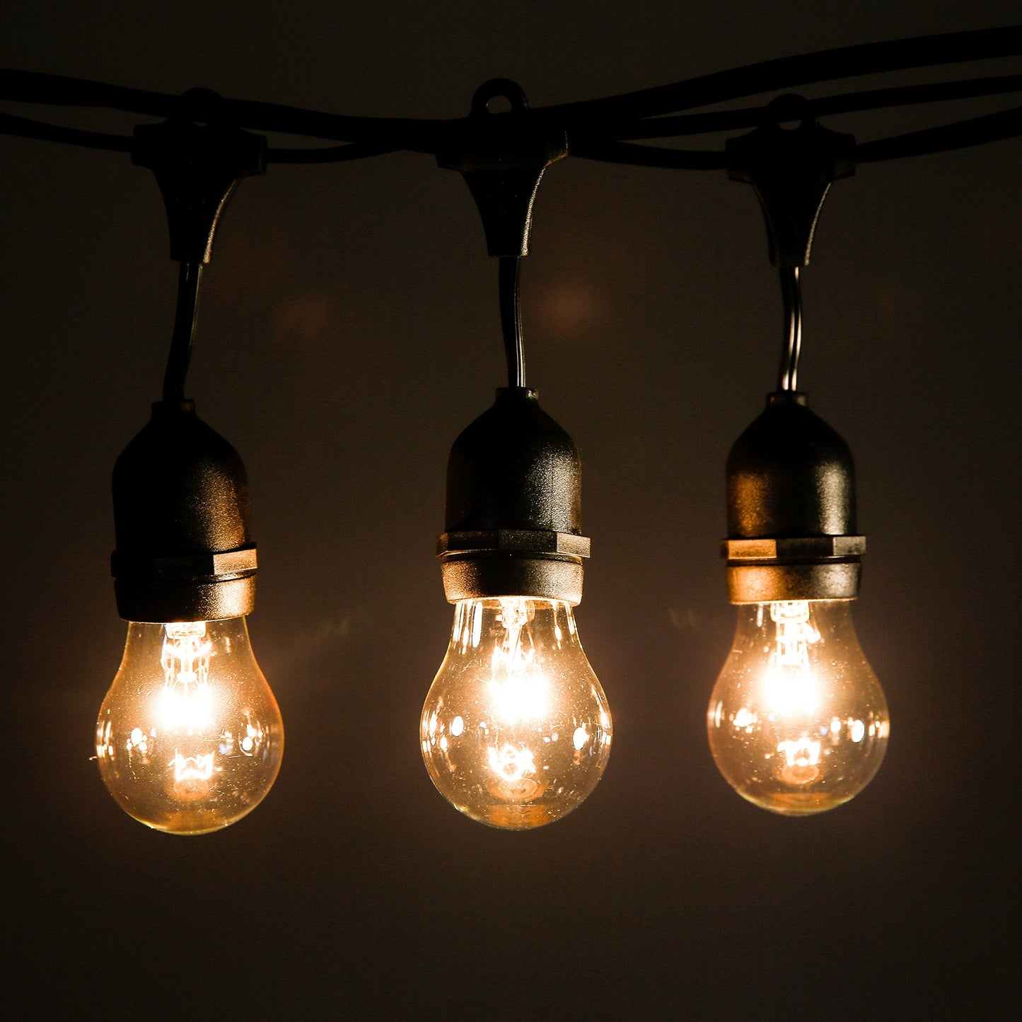 Hometown Evolution  Inc. 100 Foot E26 Outdoor Commercial String Lights With Suspended Socket For Weatherproof Heavy Duty Vintage Outside Lighting - Set Of 50 A15 Clear Bulbs