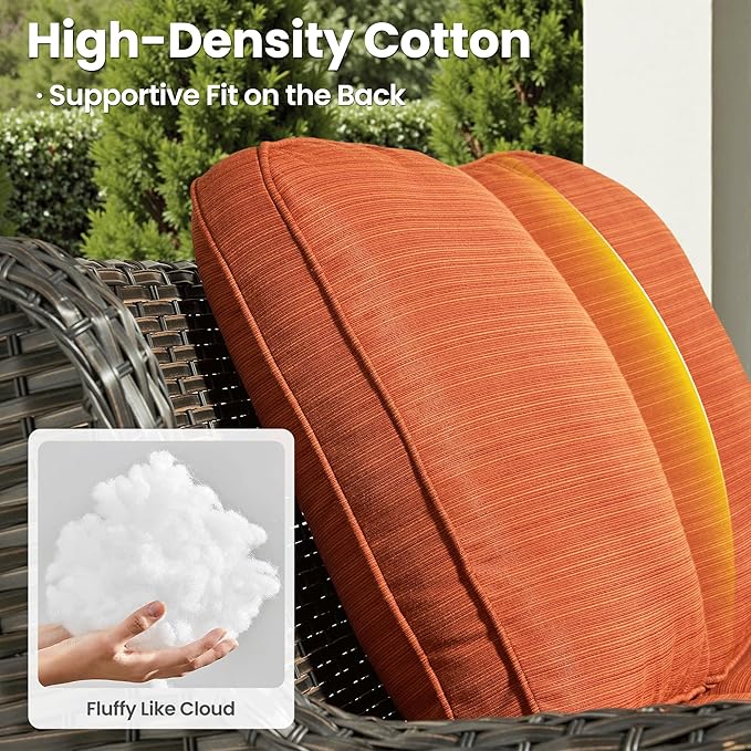ovios 6 Pieces Patio Furniture Set with 30" Fire Pit Table, Outdoor Wicker Sofa with Ottomans, Comfy Cushions, High Back Couch Conversation Set, Brown Rattan, Orange Red