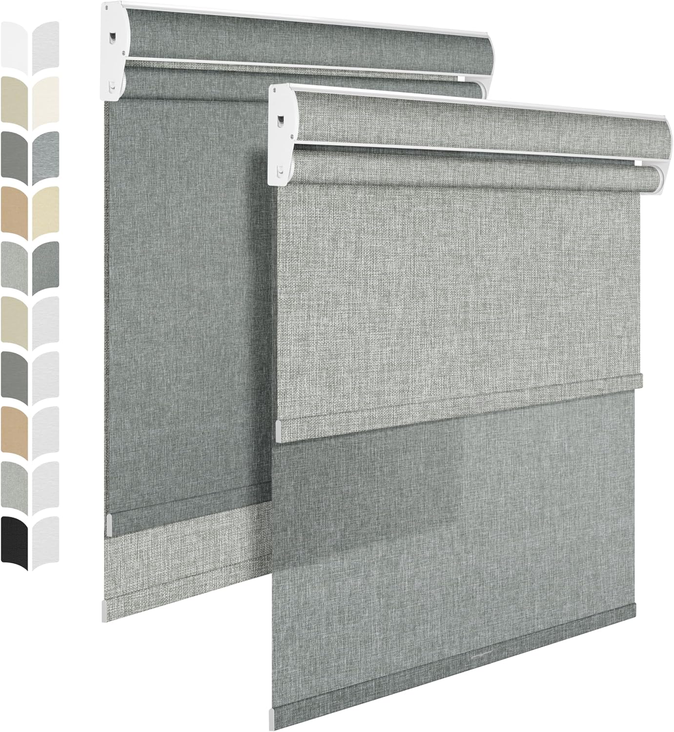 BERISSA Cordless Dual Roller Shades with Cassette Valance, Double Window Shades - Blackout and Light Filtering, Day and Night for Home Office Door. Linen Grey. 55 W x 48" H