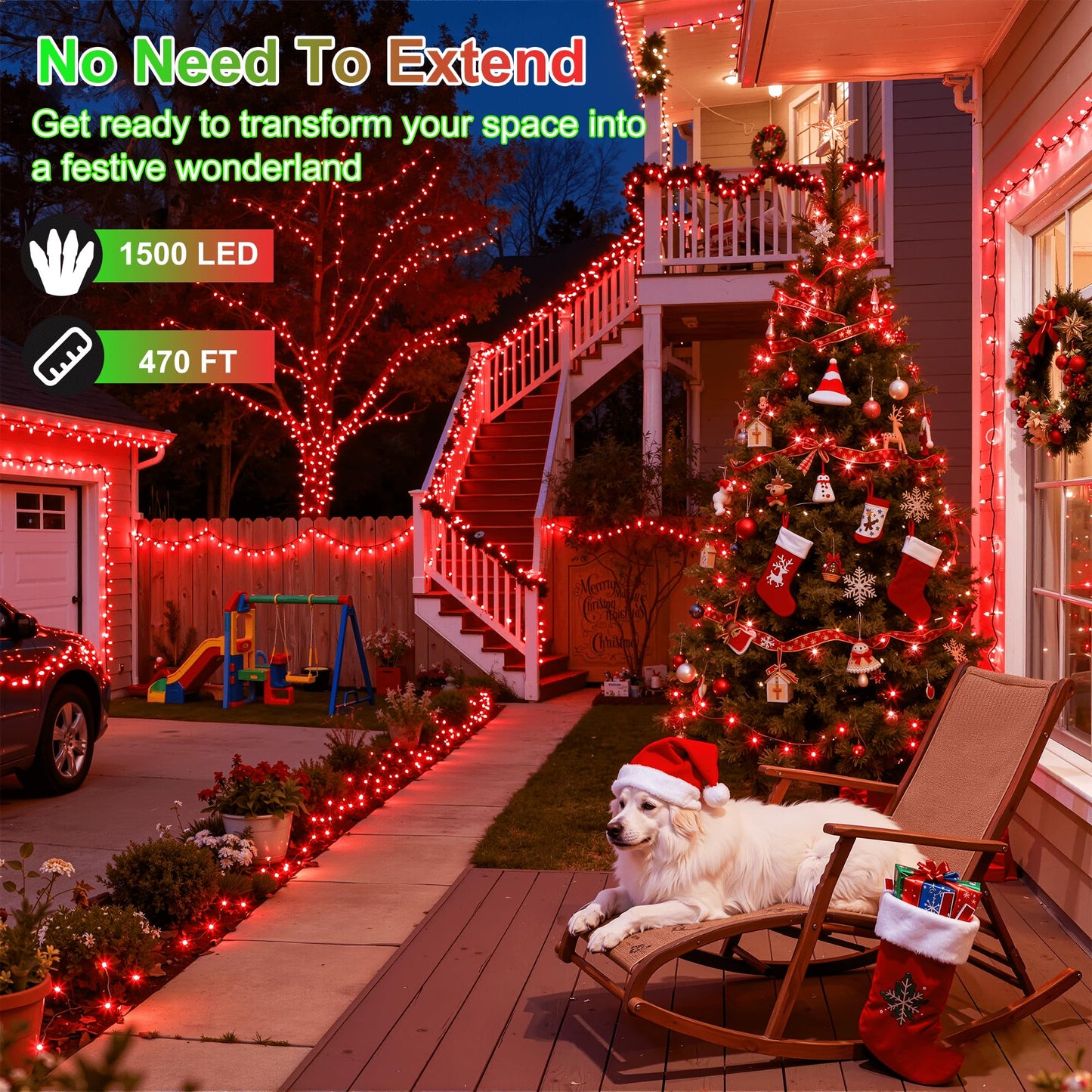 Xikengshq 1500Led Christmas Lights Outdoor Use  470Ft 12 Modes Red Led String Lights With Timer Dimmable  Waterproof Christmas Tree Lights For Xmas Patio Yard Fence Balcony Garden Party Decor Red