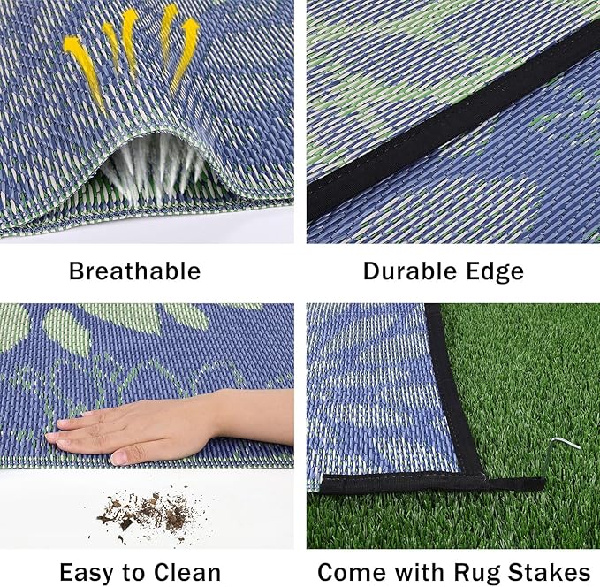 Ileading Reversible Outdoor Rug 8x10Ft Waterproof Patio Rug Carpet Portable Outdoor Plastic Straw Rug Large RV Camping Mat Rug for Patio, Clearance, Deck, Beach, Porch, Camping, Picnic, Colorful