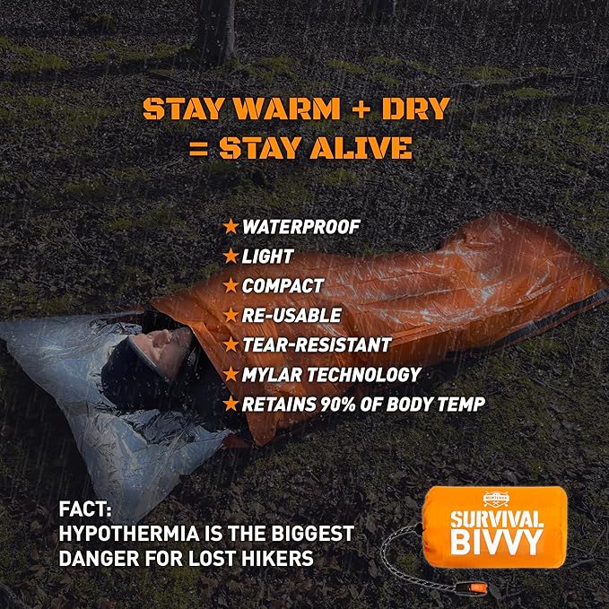 Monterra Emergency Survival Bivvy, Sleeping Bag, Hiking Essentials, Bivy Sack, Outdoor Gear and Equipment, Camping Accessories.