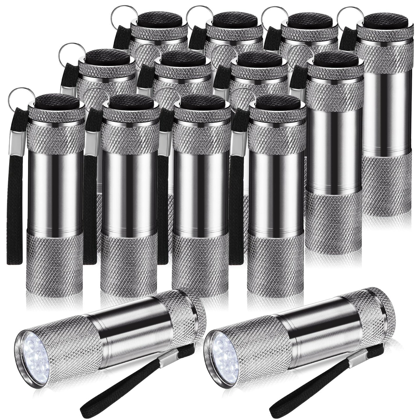 Vihose 12 Pcs Mini Flashlights Bulk  Bright Aluminum Handheld Flash Lights With Lanyard  Small Led Flashlights For Kids Night Reading Emergency Hurricane Camping Hiking Party Favors(Gray)