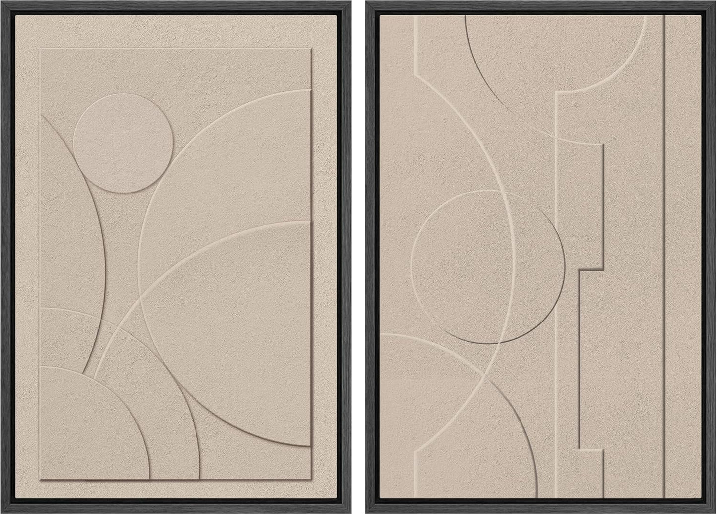 SIGNWIN Framed Canvas Print Wall Art Set Art Deco Geometric Polygon Collage Abstract Shapes Illustrations Minimal Decorative Boho Nordic Relax for Living Room, Bedroom, Office - 24"x36"x2 Black