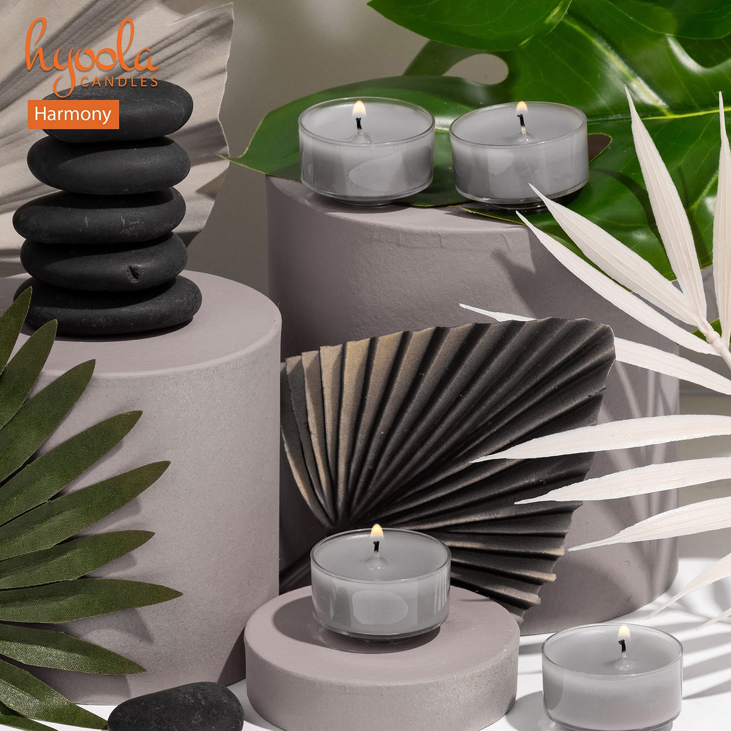 Hyoola Scented Tealight Candles - Clear Cup - Harmony Grey - 6 Hour Burn Time - 15 Pack - Model H10221