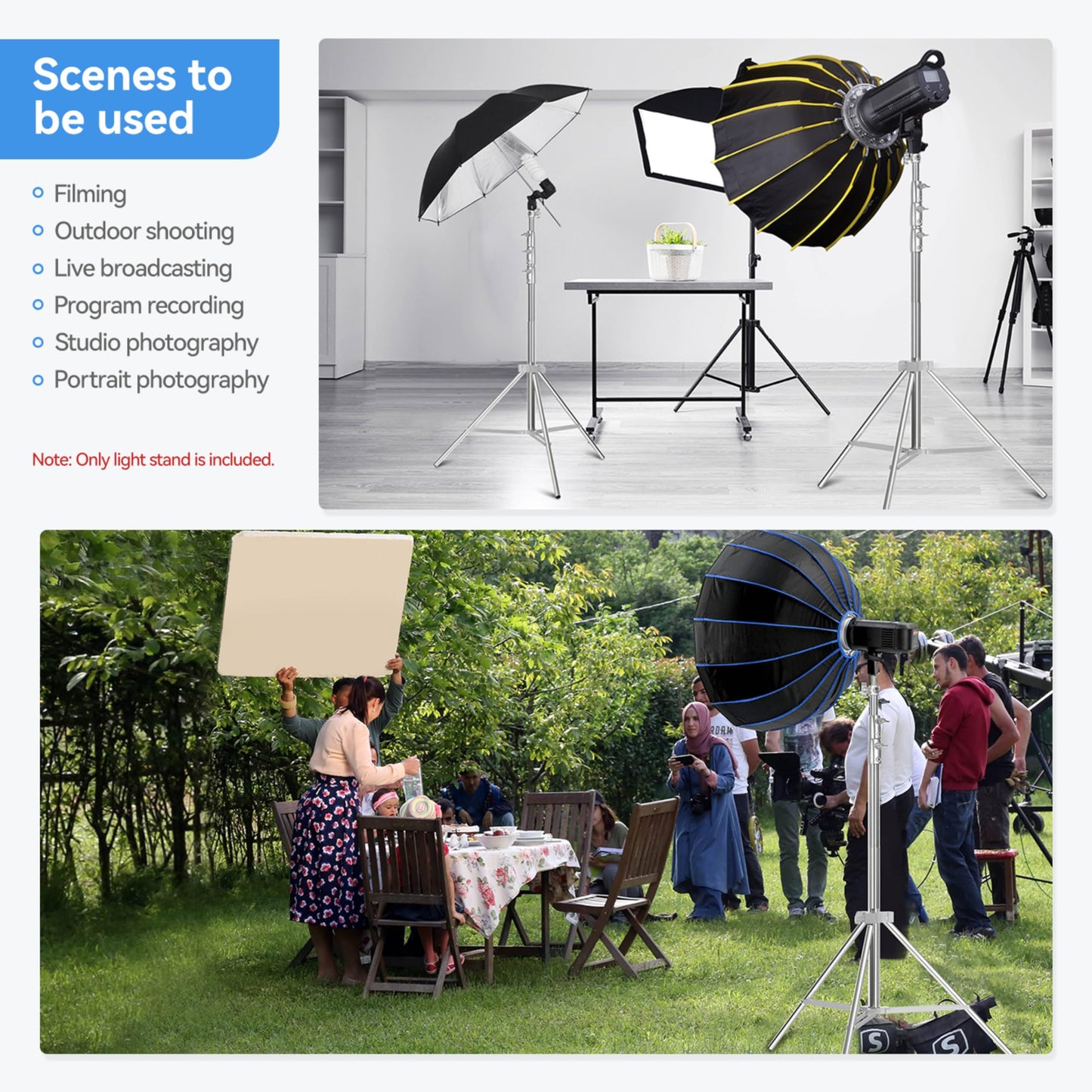 Heavy Duty Light Stand Photography 13.1ft/157", Stainless Steel Photography Light Stand Tripod with Spring Cushioned,1/4" 3/8" Universal Screw, Fit for Strobe,Video Light, Softbox, Reflective Umbrella