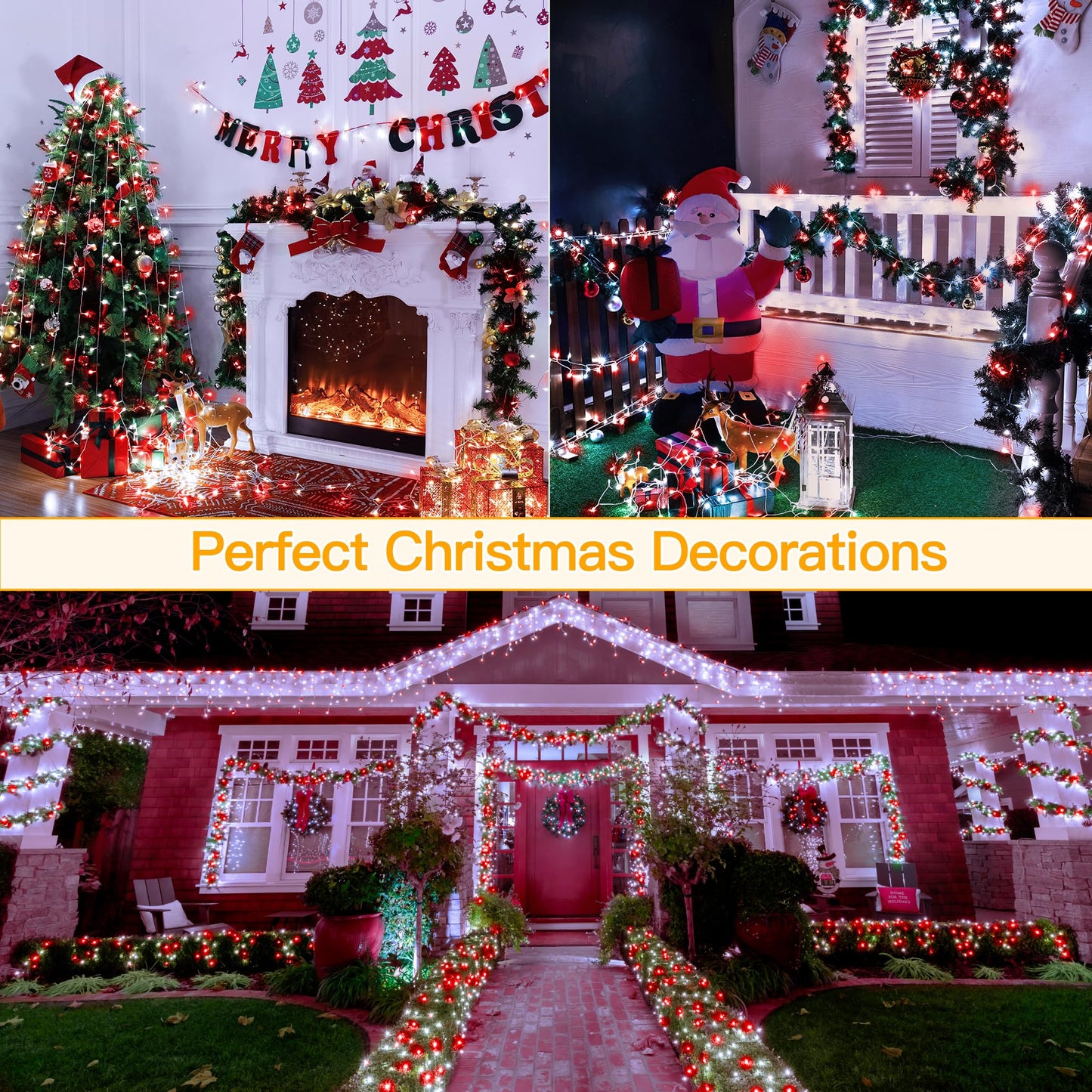 Ollny Red And White Christmas Lights Waterproof  400Led 131Ft String Lights With Remote 3 Timer  Plug In 8 Modes Fairy Light For Xmas Tree Indoor Bedroom House Party Wedding Decorations