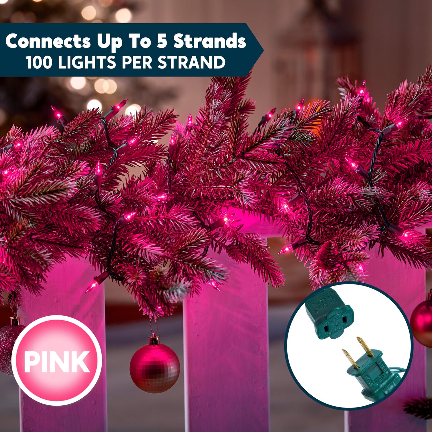Joiedomi Pink Christmas String Lights 200(2X100) 42.8Ft Valentines Day Fairy Tree Lights Plug In For Indoor Outdoor Xmas Valentines Decor Patio Holiday Theme Party Yard House Green Wire