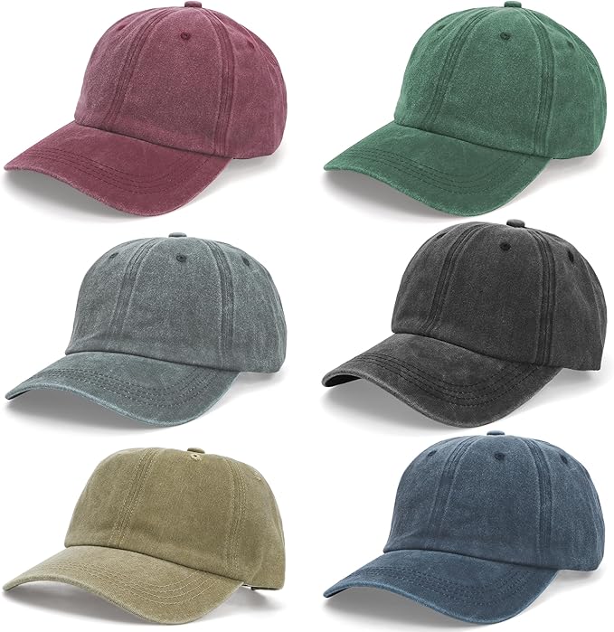 WRINGKIT 6 Pieces Washed Plain Baseball Cap, Unisex Vintage Cotton Baseball Cap, Distressed Twill Adjustable Golf Dad Hat,...