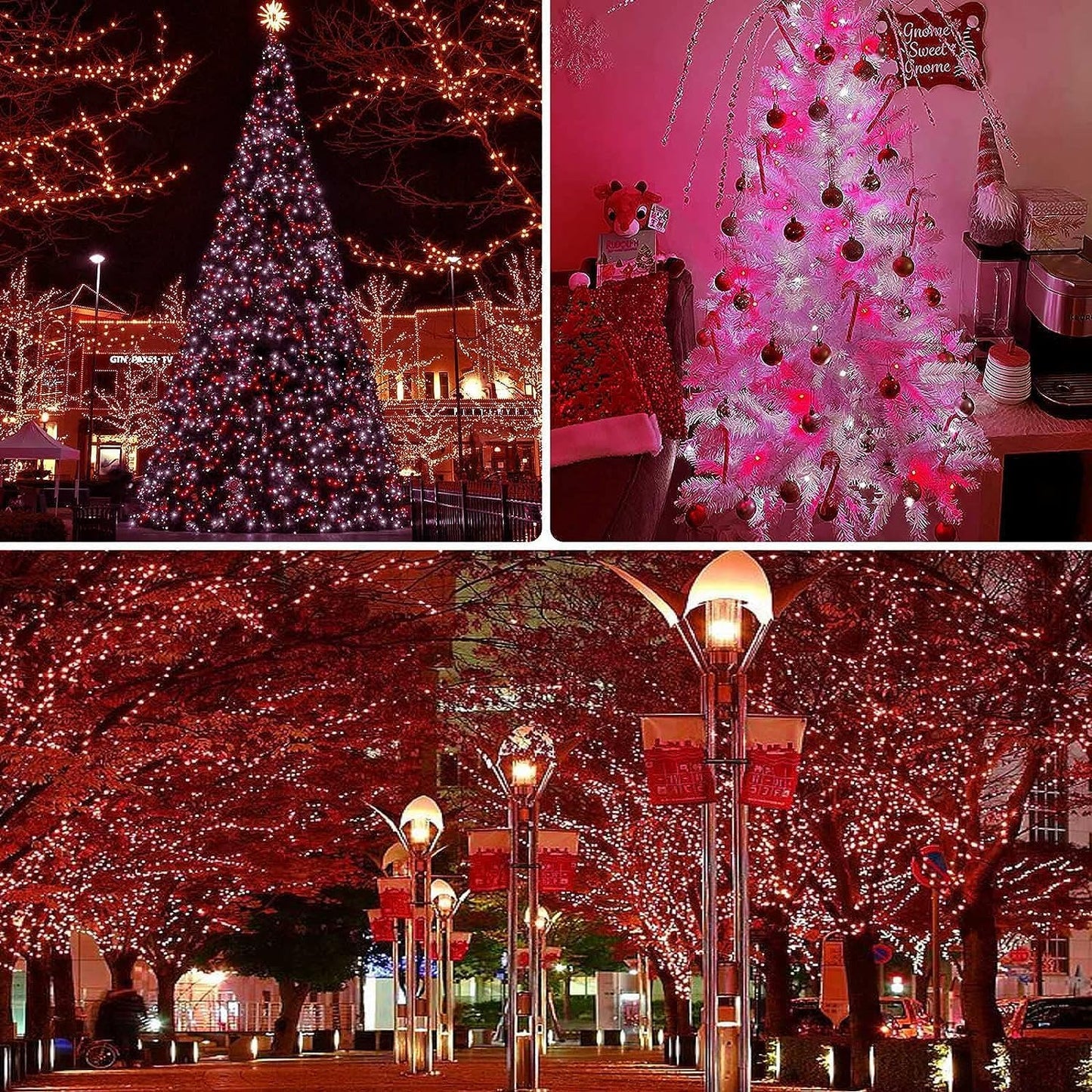 Ozs 2Pk 240Led Solar String Lights Outdoor Waterproof | Solar Christmas Tree Lights With 8 Lighting Modes Solar Light Outdoor For Xmas Party Garden Tree Christmas Decorations (Red&Cool White)