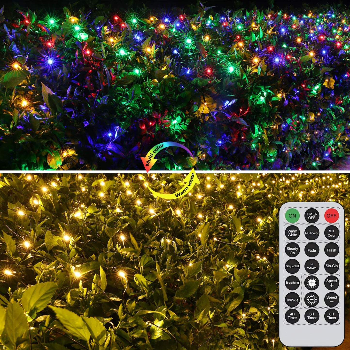 Joomer Color Changing Christmas Net Lights 12ft x 5ft Connectable Waterproof Green Wire Warm White to Multicolor SSL0360-N-29V
