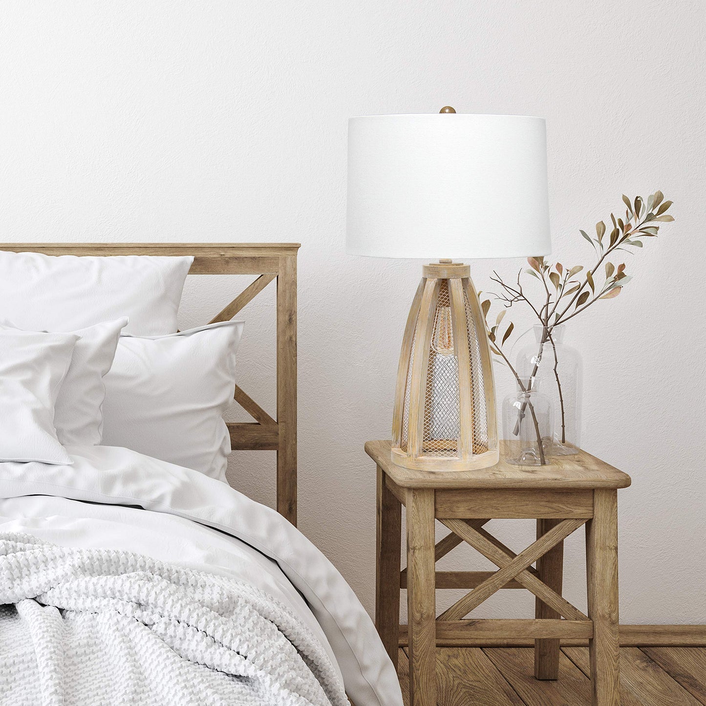 Elegant Designs LT3309-NWD Table Lamp, 2 Light, Vintage Farmhouse Style, Wood, Natural Wood Finish