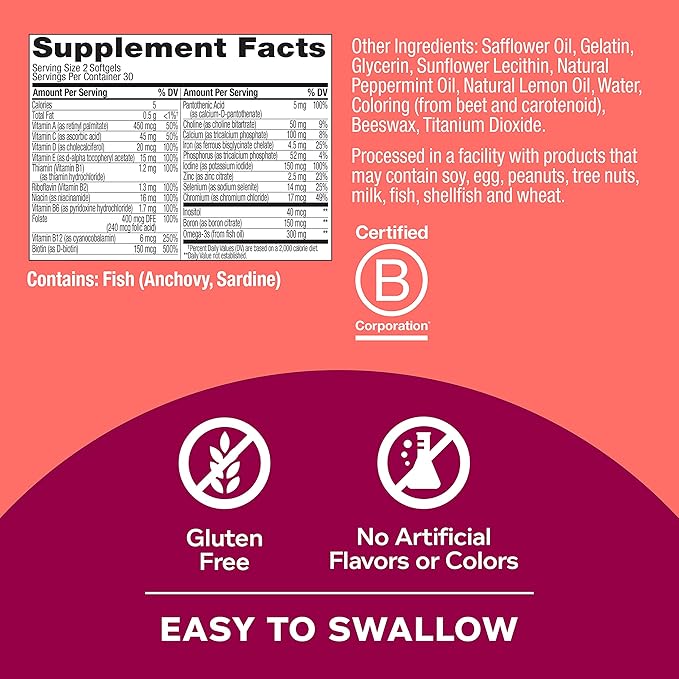 OLLY Ultra Women's Multi Softgels & Probiotic + Prebiotic Gummy, Digestive Support and Gut Health, 500 Million CFUs, Fiber, Adult Chewable Supplement for Men and Women, Peach, 30 Day Supply - 30 Count