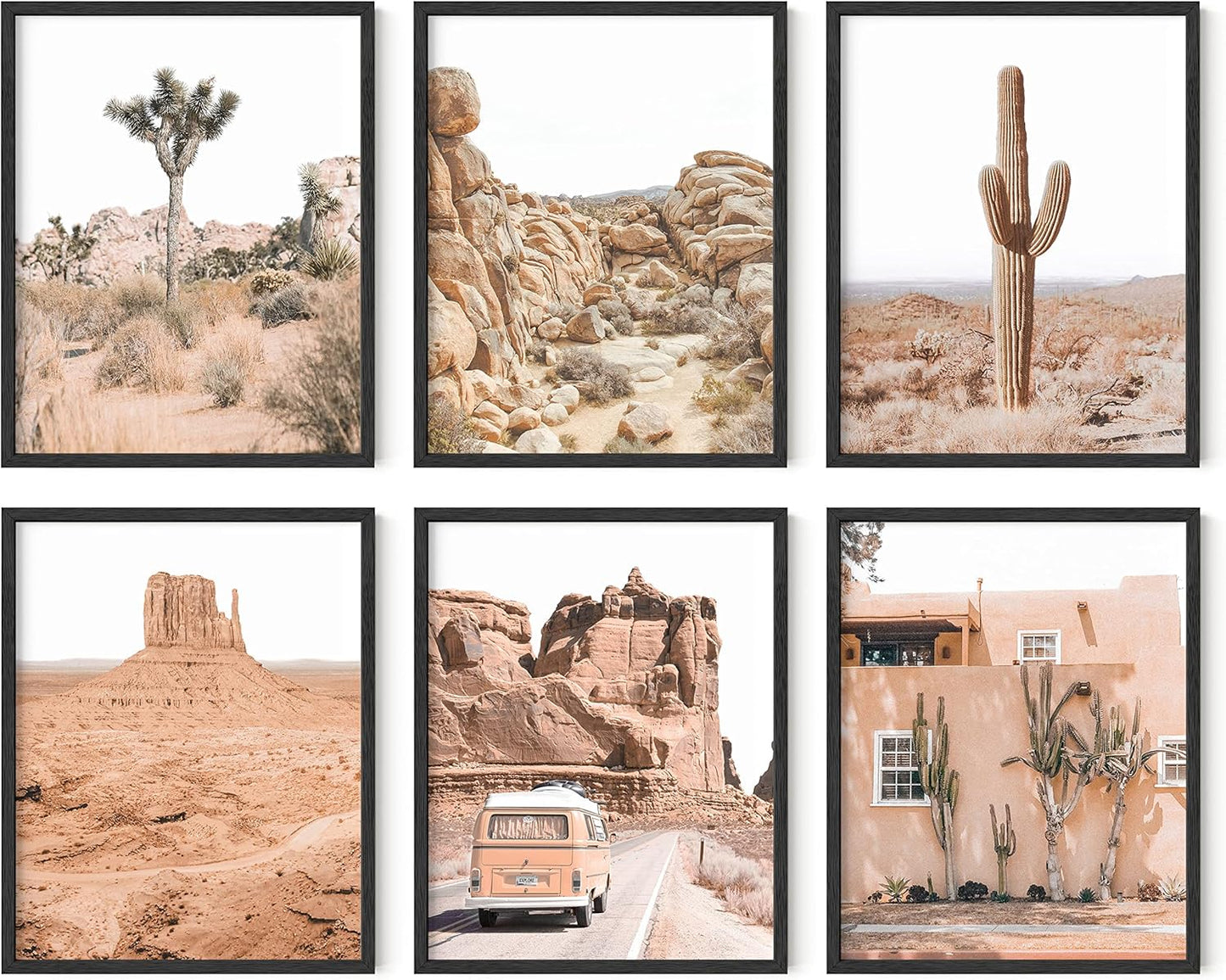 HAUS AND HUES Desert Succulent Wall Art – Set of 6 Botanical Cactus Prints, Cactus and Nature Art Decor, Kitchen Wall Prints (Black Frame, 11x14)