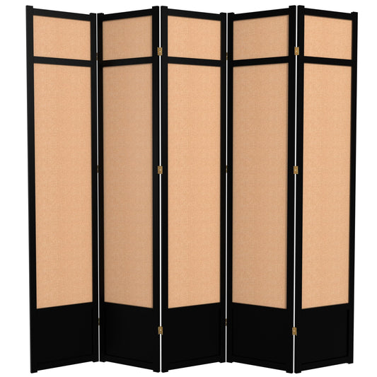 Red Lantern 7 ft. Tall Jute Shoji Screen - 5 Panel - Black