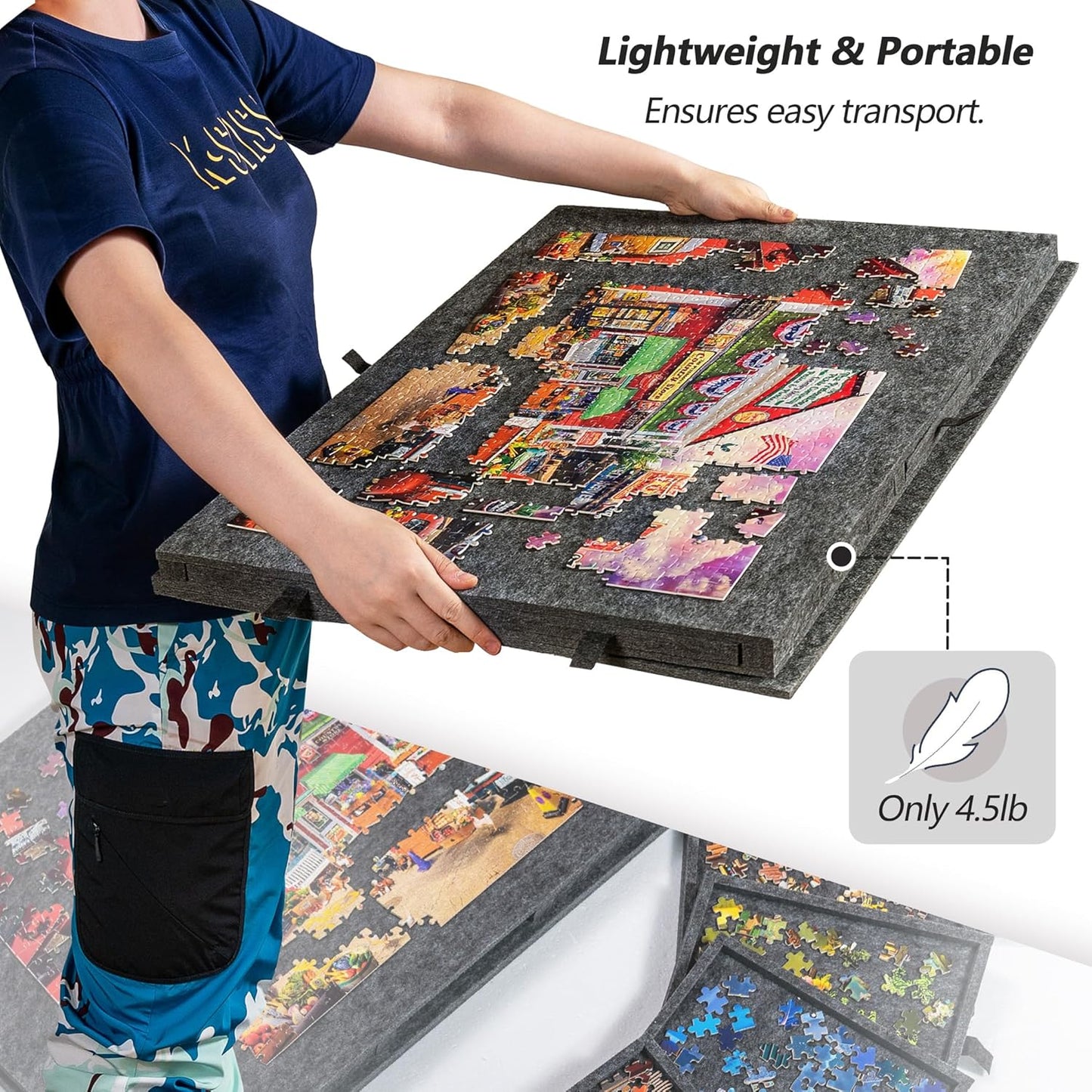 Lavievert Tilting Puzzle Board with 2-in-1 Designed Stand & Cover, Super Lightweight Felt Plateau Storage with 6 Drawers for Adults, Portable Jigsaw Puzzle Table for Up to 1000 Pieces – Gray
