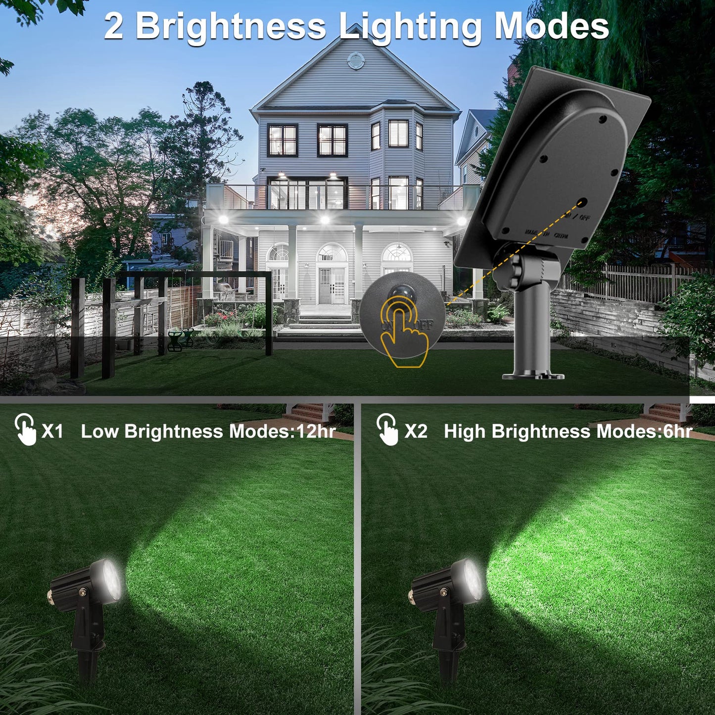 CREPOW Solar Spot Lights Outdoor, 3-in-1 Garden Spotlights IP65 Waterproof 9.8ft Cable, 5W 4000mAh Separated Solar Panel, Auto On/Off for Tree Patio Yard Driveway Pathway Pool(Cold White 6000K)