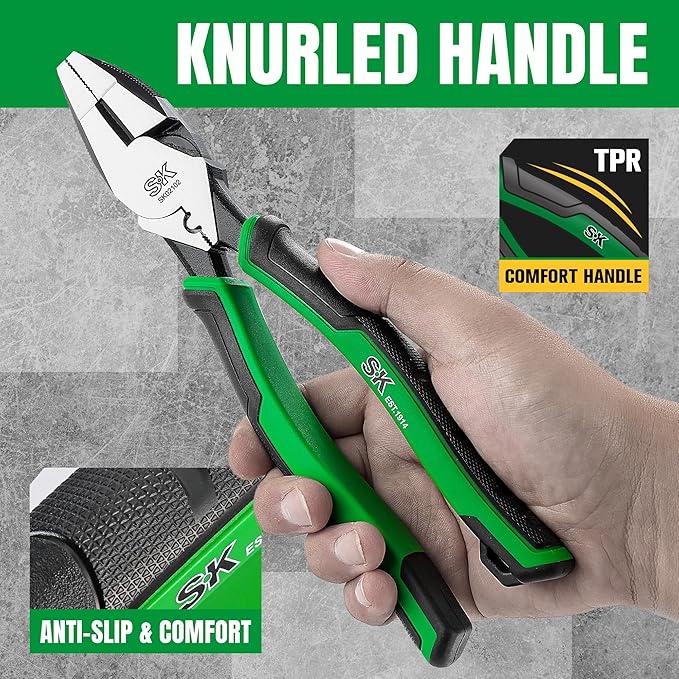 SK 9.5-Inch Linesman Pliers, High Carbon Steel, Ergonomic Anti-slip Handle for Comfortable Grip