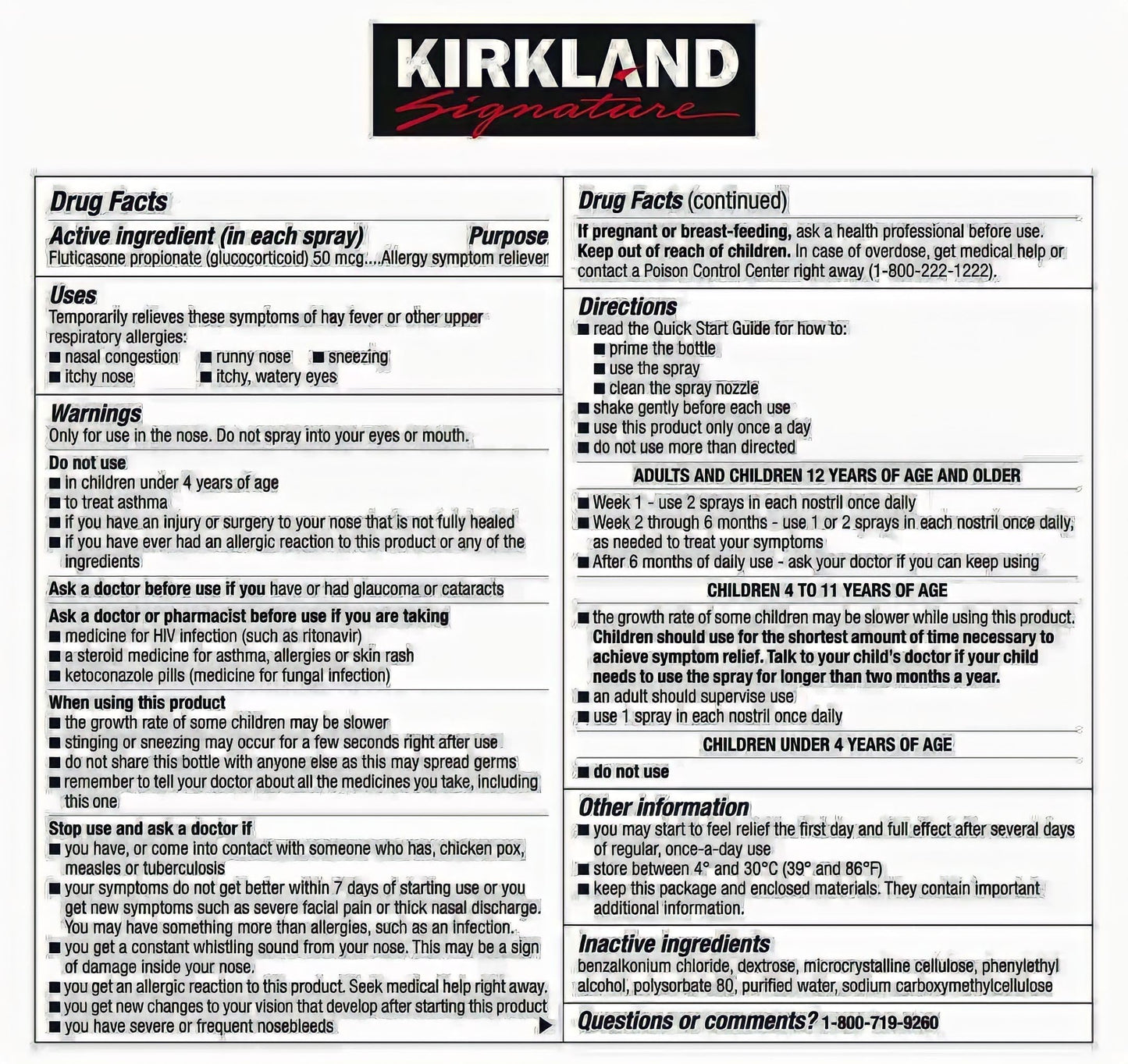 Kirkland Signature Aller-Flo Fluticasone Propionate (Glucorticoid) 5 Bottles x 120 Metered Sprays 0.54 Fl OZ per Bottle (15.8 mL x 5) 2.70 OZ Total (79 mL Total) 600 Total Sprays Total, 1-Pack