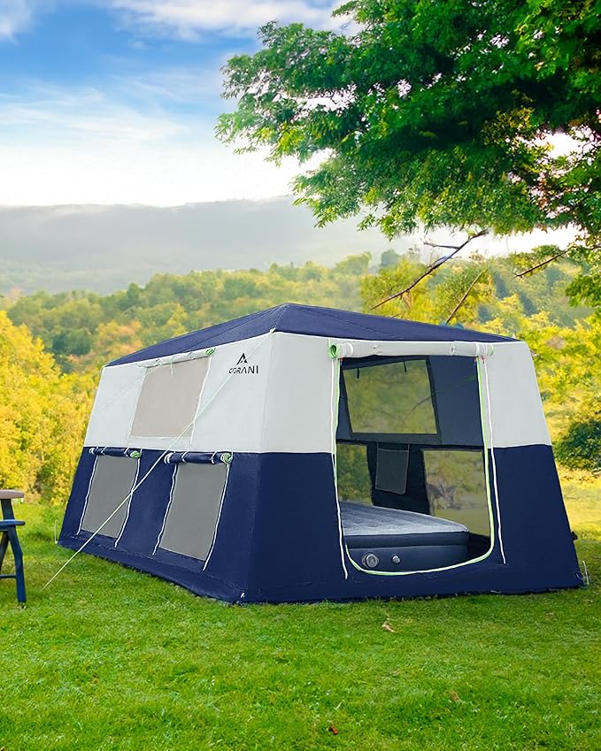 14.1'x6.5'x9' Inflatable Tents for Camping, Portable 6/8/10 Person Blow Up Air Tent, Waterproof Windproof Easy Setup Large Family Tent with 2 Doors, 6 Windows, Mosquito Screen