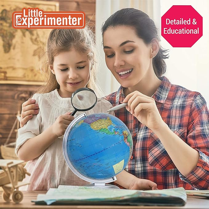 Little Experimenter 8” Illuminated Globes for Kids - Light Up World Globe With Stand, Best Gift Ideas for Children, Educational STEM Toys for All Ages, Gifts for Boys And Girls Ages 8-12+ Years Old