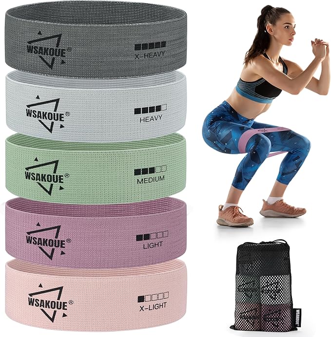 WSAKOUE Fabric Resistance Bands for Working Out – 5 Booty Bands for Women & Men, Exercise Workout Bands for Legs, HIPS & G...