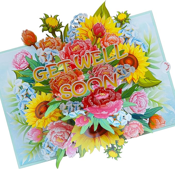 PQ Bees Get Well Pop Up Cards for Women, 3D Encouragement Get Better Soon Card, Colorful Thinking of you 3D for Speedy Sur...