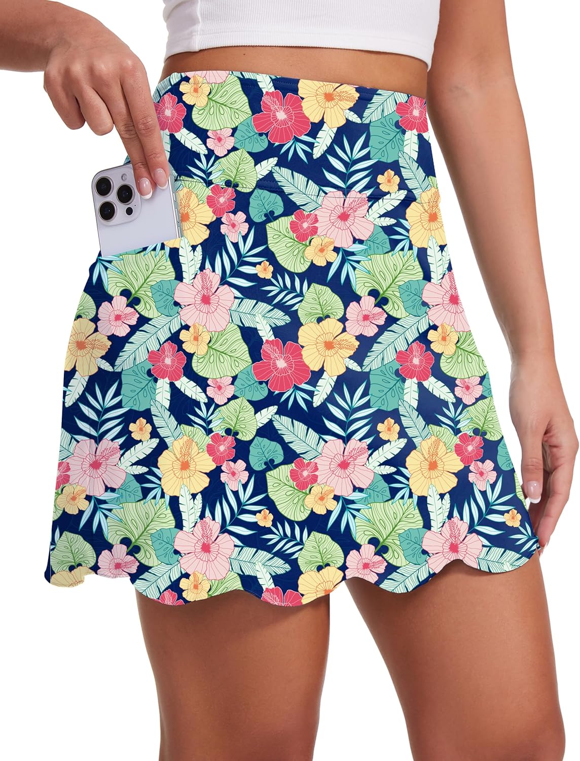 M MOTEEPI Skorts for Woman with Pockets 16" Golf Athletic Skirts Scalloped Hem Tennis Skirt Dressy Casual