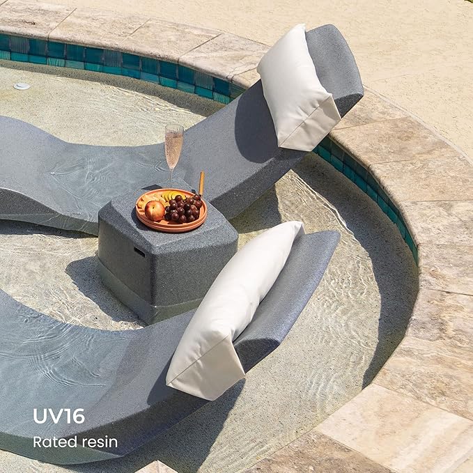 Aqua Outdoors - Small Side Table - for Inside Pool, Sun Shelf & Patio Surfaces - Designed for Shallow Shelves Up to 10” - Compatible with All Pool Types - Poolside & Sun Deck Tanning - White Granite