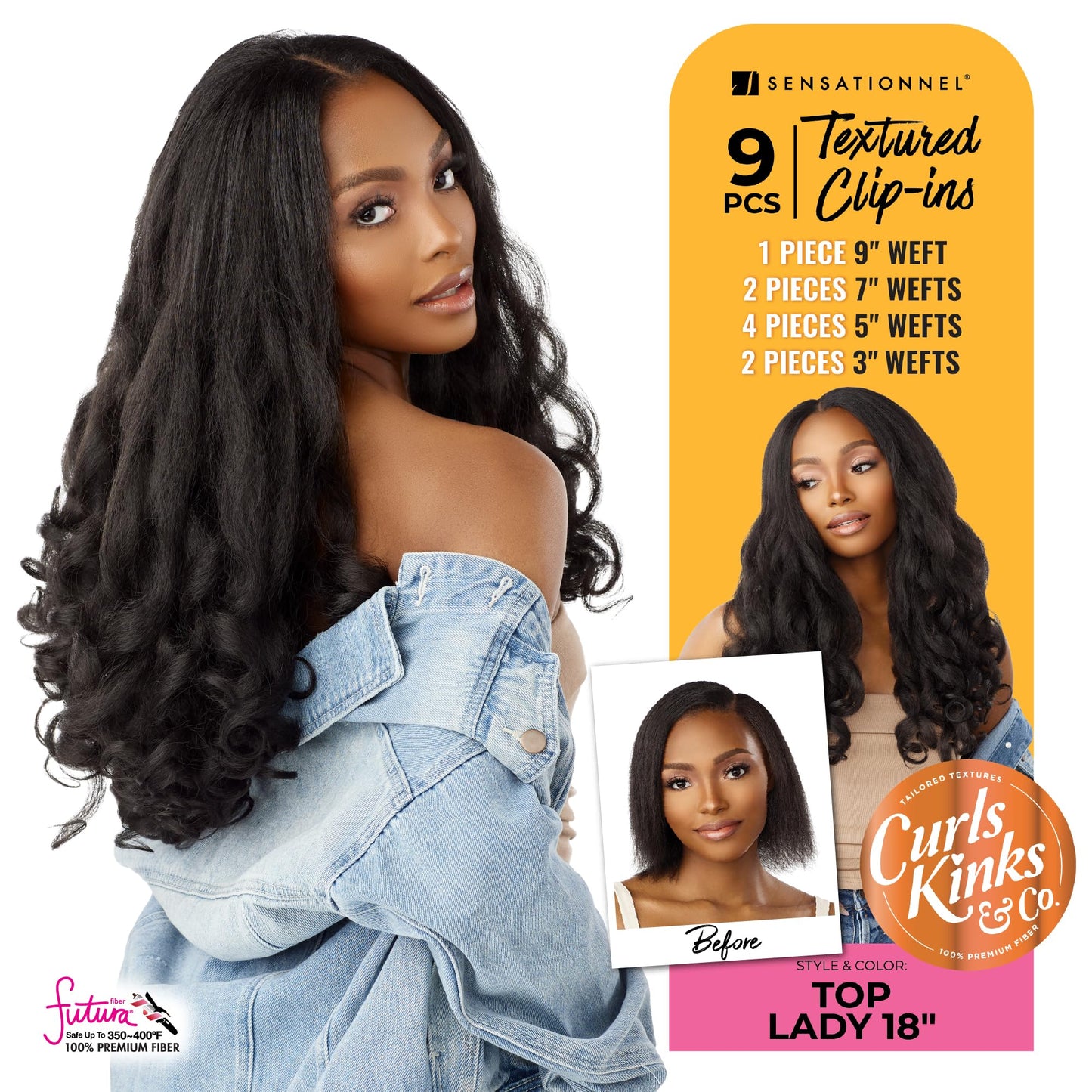 Sensationnel Curls kinksandco clip in - top lady 18 inch easy to use clips for natural 3c to 4c hair textures (2 DARKBROWN)