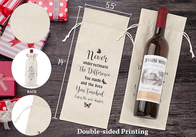 Never Underestimate The Difference You Made And The Lives,Thank You Gifts for Colleagues,Friends,Employee,Bosses,Gift for Encouragement,Boss Day Decorations,Reusable Wine Bags With Drawstring,L21