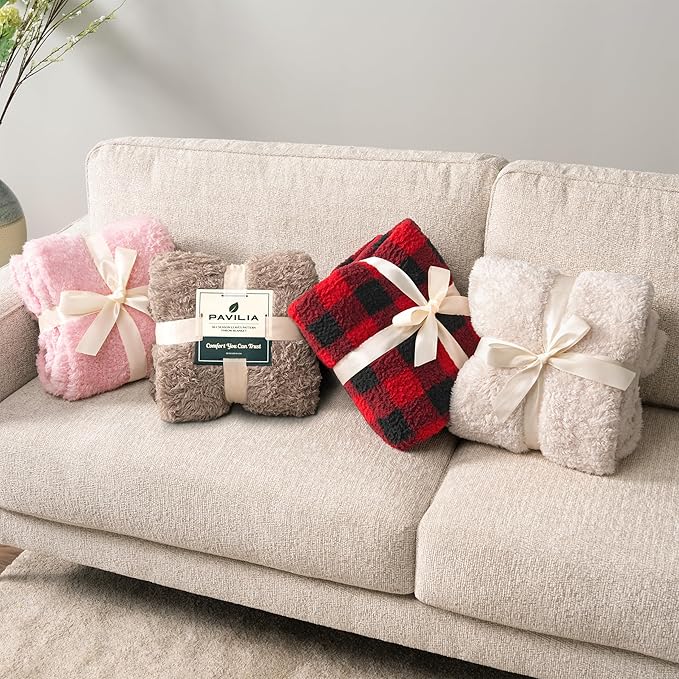 PAVILIA Sherpa Throw Blanket for Couch Sofa, Black Red Checkered Fluffy Warm Plush Blanket for Twin Bed, Cozy Super Soft Lightweight Throw, Fuzzy Decorative Blanket, All Season Home, 60x80