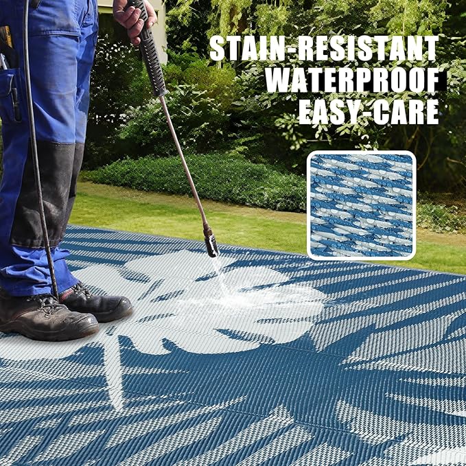 Homcomoda Outdoor Rugs 6’x9’ Waterproof Reversible Patio Rugs Outdoor Clearance Lightweight Outdoor Rugs Portable RV Camping Mats for Tents Deck Porch BBQ Beach Backyard