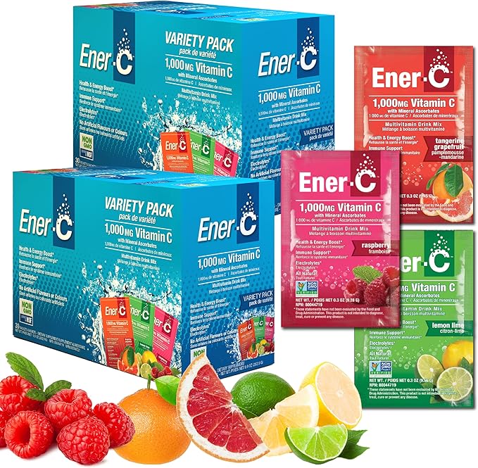 Ener-C Multivitamin Drink Mix - Vitamin Packets for Water, Electrolytes Powder Packets, Vitamin Drink Mix, Hydration Liquid Mix, Immune Booster for Adults, Healthy Energy - Variety Pack, 60 Count