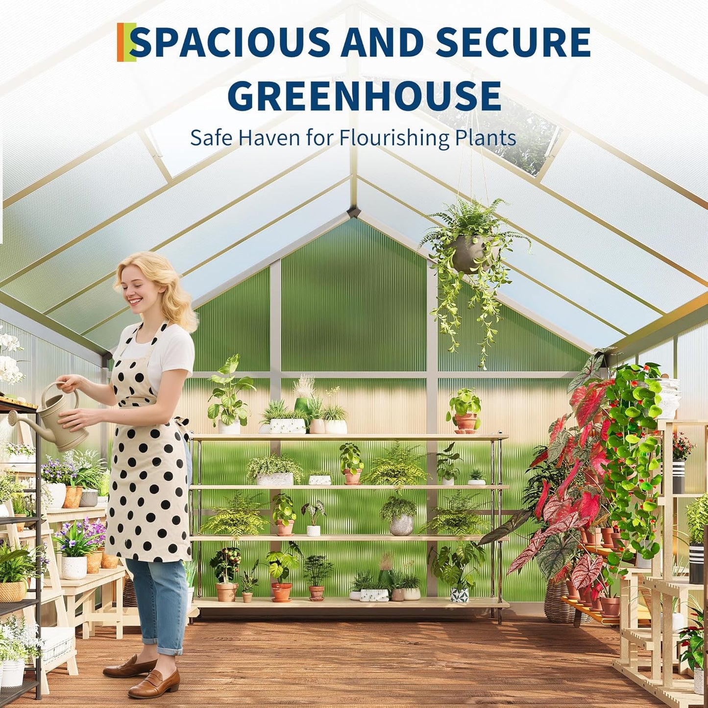6x8 FT Greenhouse, Easy Assembly Aluminum Polycarbonate Greenhouses for Outdoors with Roof Vent and Ground Nails, Heavy Duty Aluminum Walk-in Greenhouse for Backyard, Sliding Lockable Door, Silver