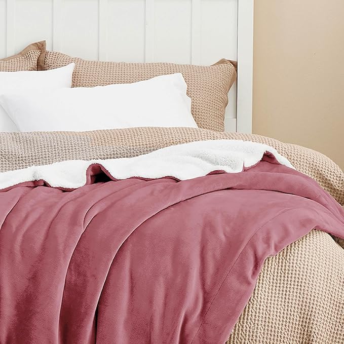 Bedsure GentleSoft Sherpa Fleece Blankets Queen Size for Bed - Thick and Warm, Soft Fuzzy Plush Queen Blanket for Winter, Dusty Rose, 90x90 Inches