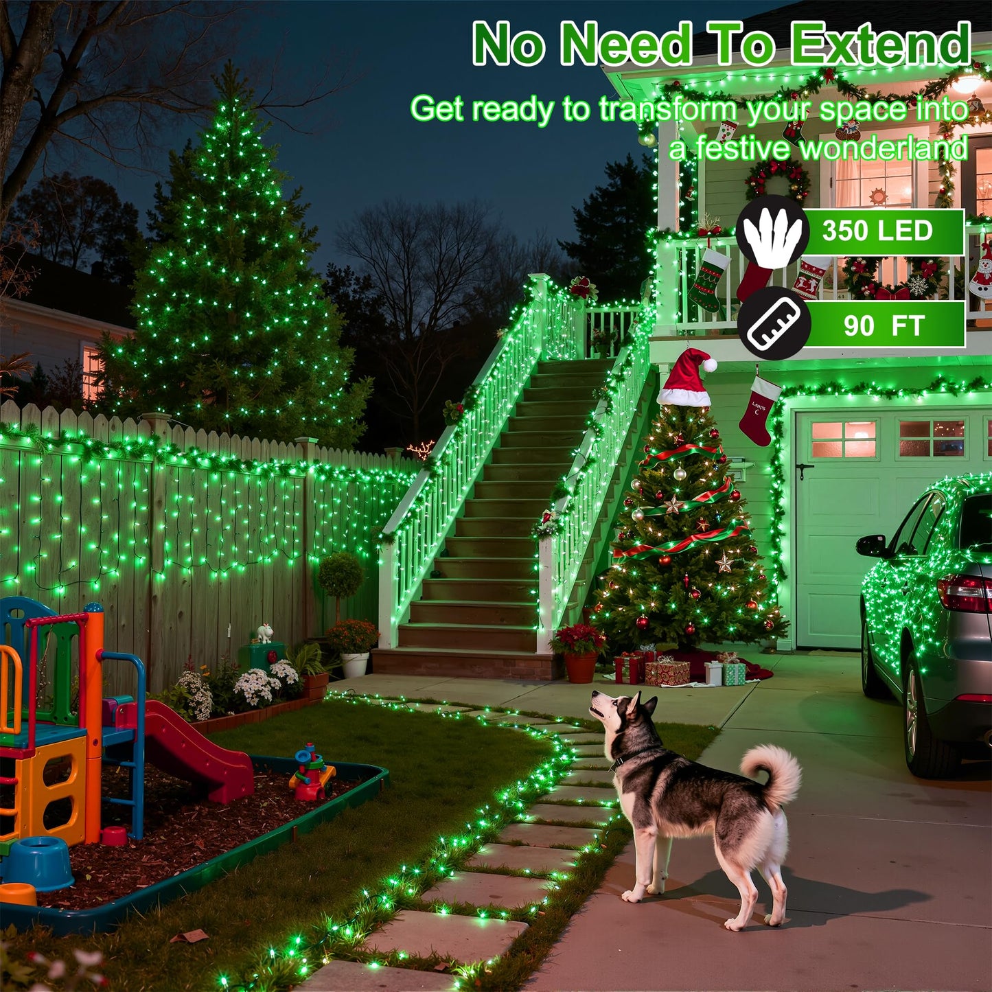 350Led Christmas Lights Indoor Outdoor  90Ft 12 Modes Green Led String Lights With Timer Dimmable  Waterproof Christmas Tree Lights For Xmas Patio Yard Fence Balcony Garden Party Decor Green