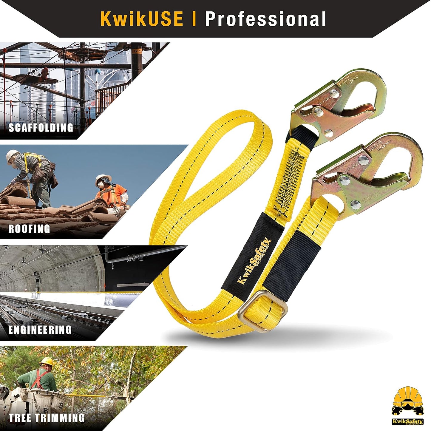 KwikSafety Positioning Lanyard - 4' to 6' Adjustable, No Shock Absorber, ANSI/OSHA Rated for Tree Climbing, Roof Work, Safety Harnesses - Copperhead