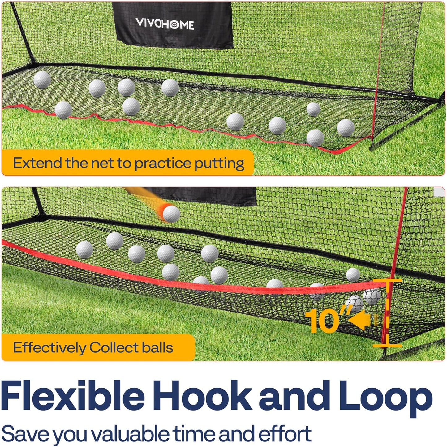 VIVOHOME 10 x 7ft Golf Net for Hitting, Chipping, Driving Training, Heavy Duty Golf Practice Net for Indoor, Backyard, Garage, with Mat, Target Cloth, 8 Tees, 6 Balls, Carry Bag