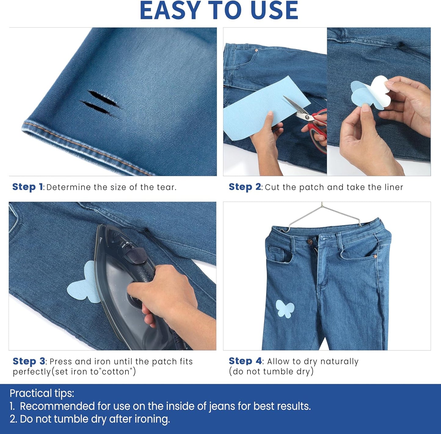 Denim Patches for Inside Jeans - Iron On Patches for Jeans - Jeans Patch for Repairing Pant Holes and Covering Imperfections, Large Size, 4 in. x 60 in.Blue