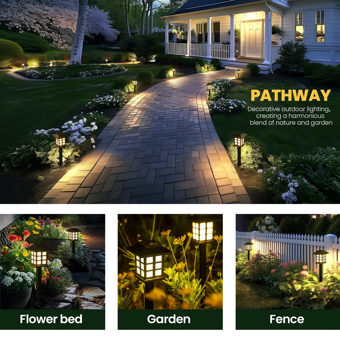Gigalumi Solar Outdoor Lights - 8 Pack Led Waterproof Garden Path Lights, Black, 10 Hours Of Lighting, Model 8-Fxd