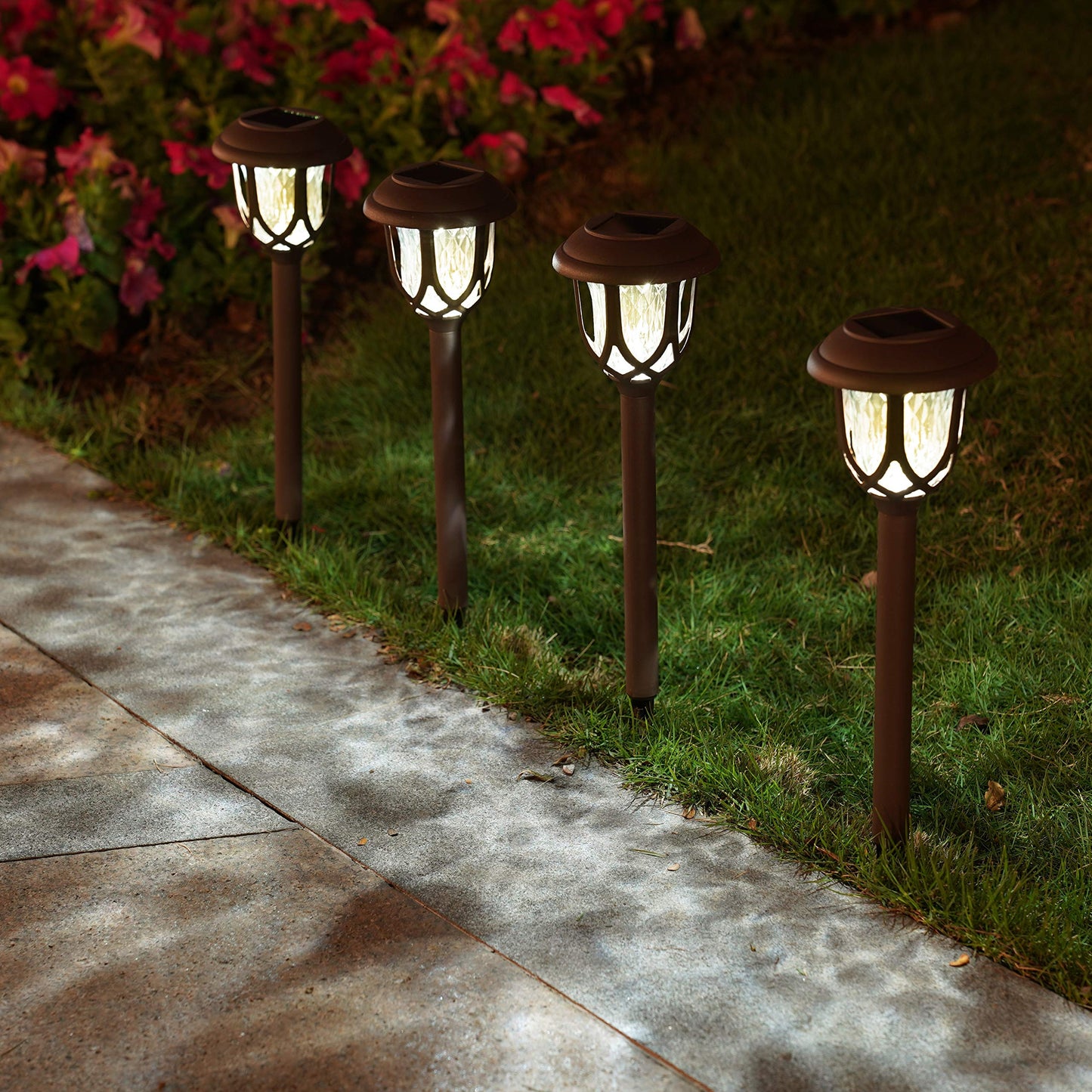 Excmark Solar Pathway Lights - 10 Pack Outdoor Decorative Brown Plastic Garden Lights For Walkway, Sidewalk & Driveway
