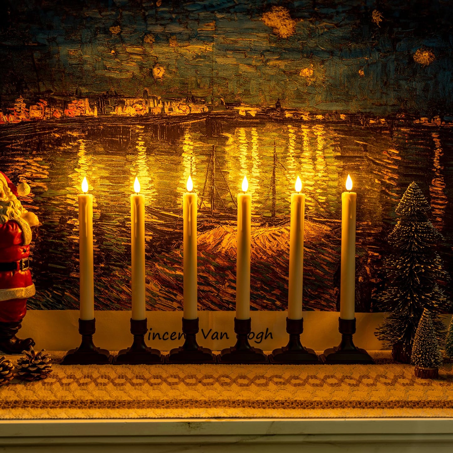 Homemory 6 Pcs Window Candles with Remote Timer Dimmer, Christmas Candles for Window Battery Operated, Ivory Flameless Taper Candle with Holders and Suctions, LED Candlesticks for Xmas Holiday Decor
